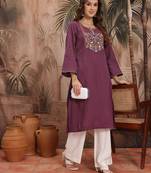 Floral yoke design flared sleeves thread work kurta