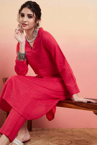 Pure cotton v-neck pathani kurta with trousers