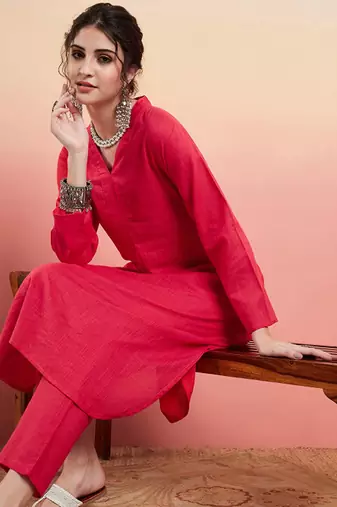 Pure cotton v-neck pathani kurta with trousers