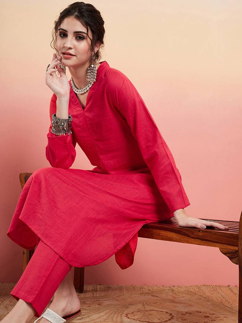 Pure cotton v-neck pathani kurta with trousers