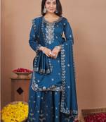 Blue color vichitra silk wedding wear trending salwar suit