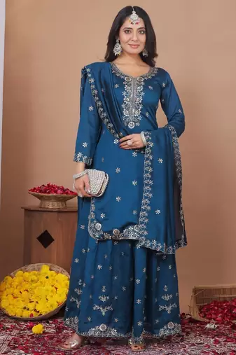 Blue color vichitra silk wedding wear trending salwar suit