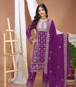 Wine faux georgette embroidery work wedding wear salwar suit