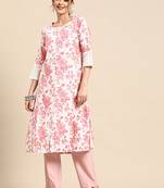 Floral printed cotton slub kurta