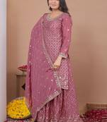 Dark onion color chinnon silk wedding wear trending plazo set