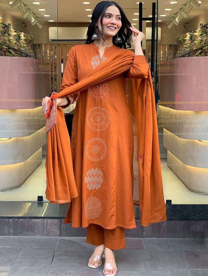 Printed regular kurta with trousers & with dupatta