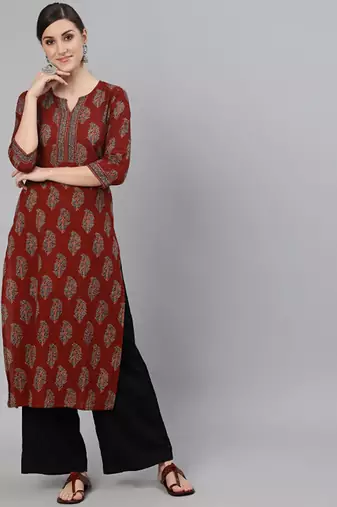 Maroon & rosewood ethnic motifs printed kurta