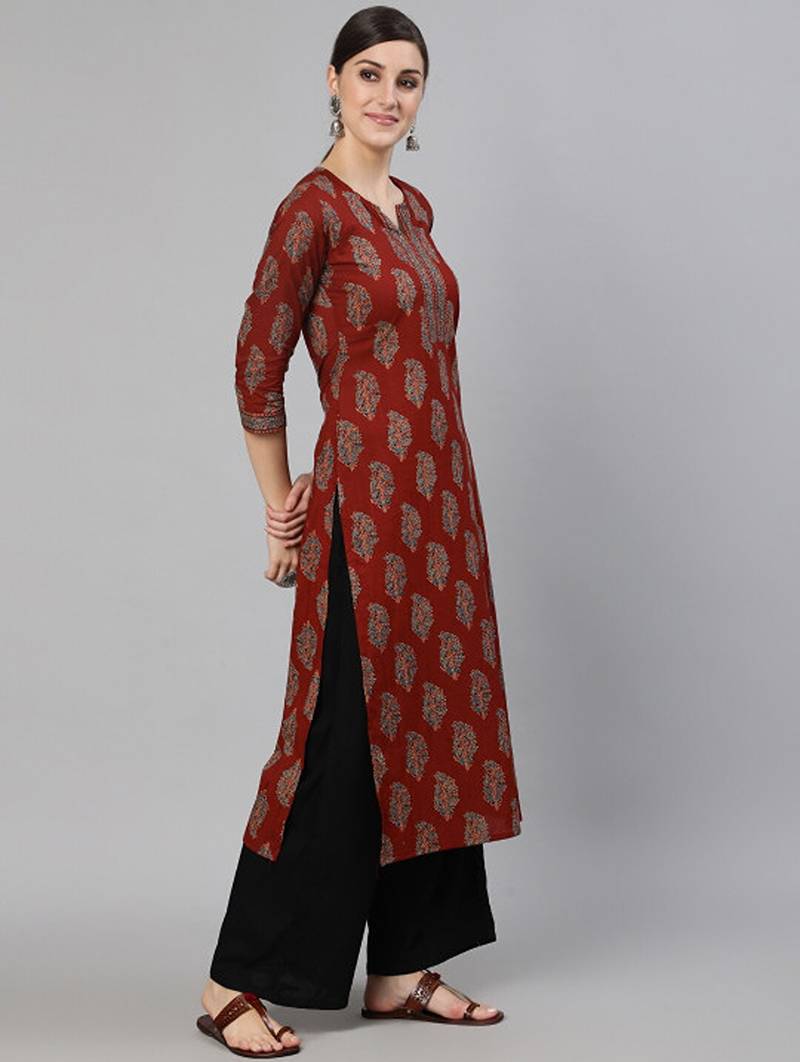 Maroon & rosewood ethnic motifs printed kurta