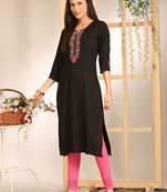 Floral embroidered v-neck straight kurta