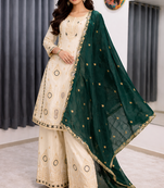 Green color chinnon silk party wear trending plazo set