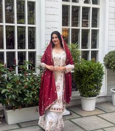 White color chinnon silk party wear trending plazo set