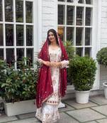 White color chinnon silk party wear trending plazo set