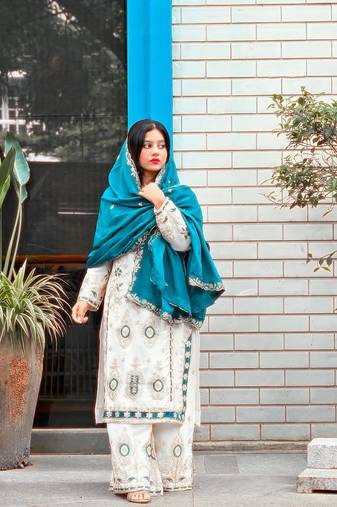 White color chinnon silk party wear trending plazo set