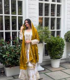 White color chinnon silk party wear trending plazo set