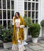 White color chinnon silk party wear trending plazo set