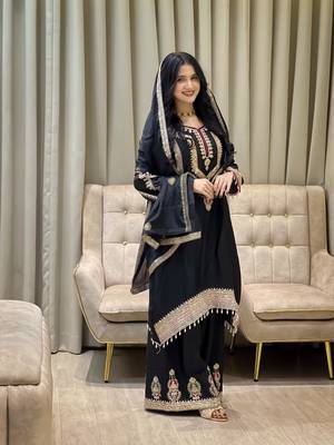Black color chinnon silk party wear trending plazo set 1