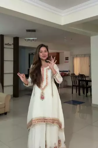 Cream color chinnon silk party wear trending plazo set