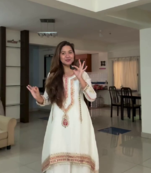 Cream color chinnon silk party wear trending plazo set