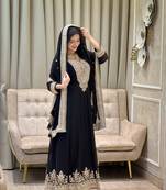 Black color faux georgette embroidery work long party wear gown