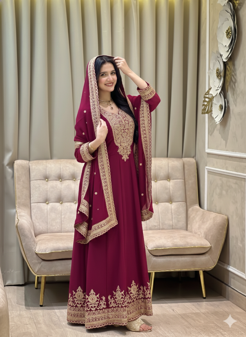 Rani color faux georgette embroidery work long party wear gown