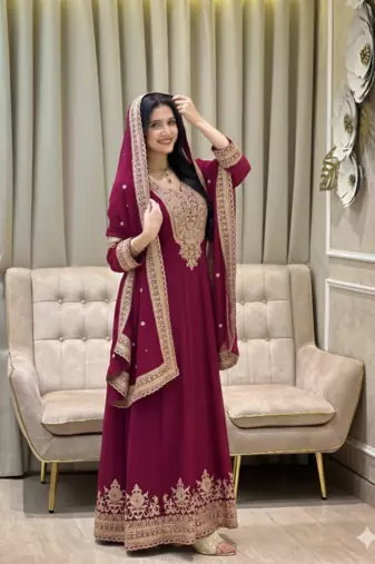 Rani color faux georgette embroidery work long party wear gown