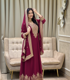 Rani color faux georgette embroidery work long party wear gown