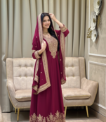 Rani color faux georgette embroidery work long party wear gown