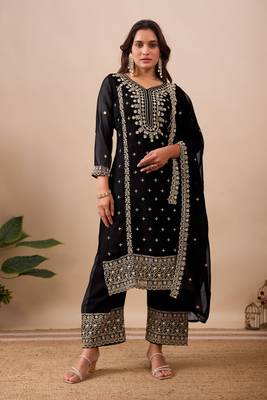 White color faux georgette embroidery work party wear salwar suit 1