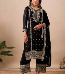White color faux georgette embroidery work party wear salwar suit