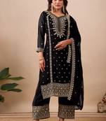 White color faux georgette embroidery work party wear salwar suit