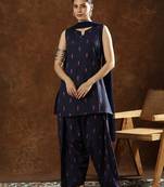 Cotton printed notch neck straight kurti farshi salwar with dupatta