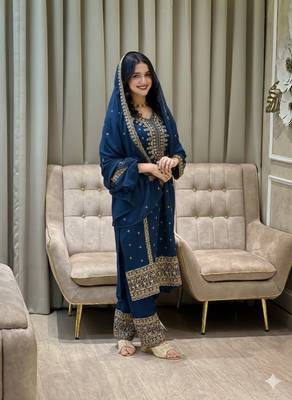 Blue color faux georgette embroidery work party wear salwar suit 1