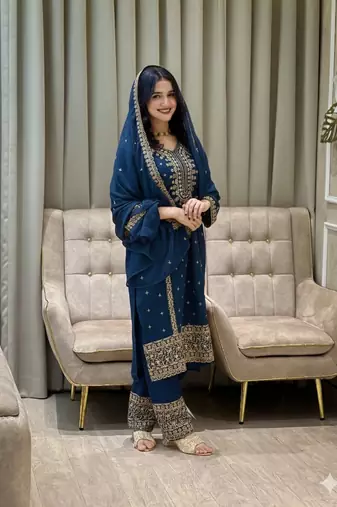 Blue color faux georgette embroidery work party wear salwar suit