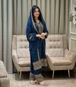 Blue color faux georgette embroidery work party wear salwar suit