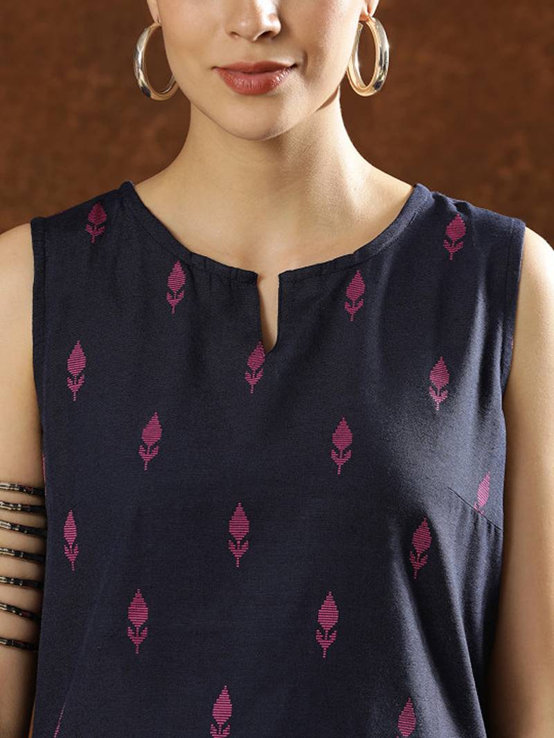 Cotton printed notch neck straight kurti farshi salwar with dupatta