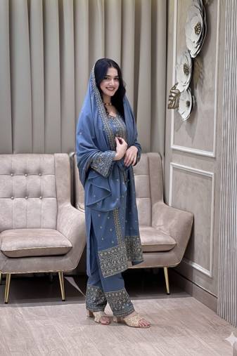 Lavender color faux georgette embroidery work party wear salwar suit