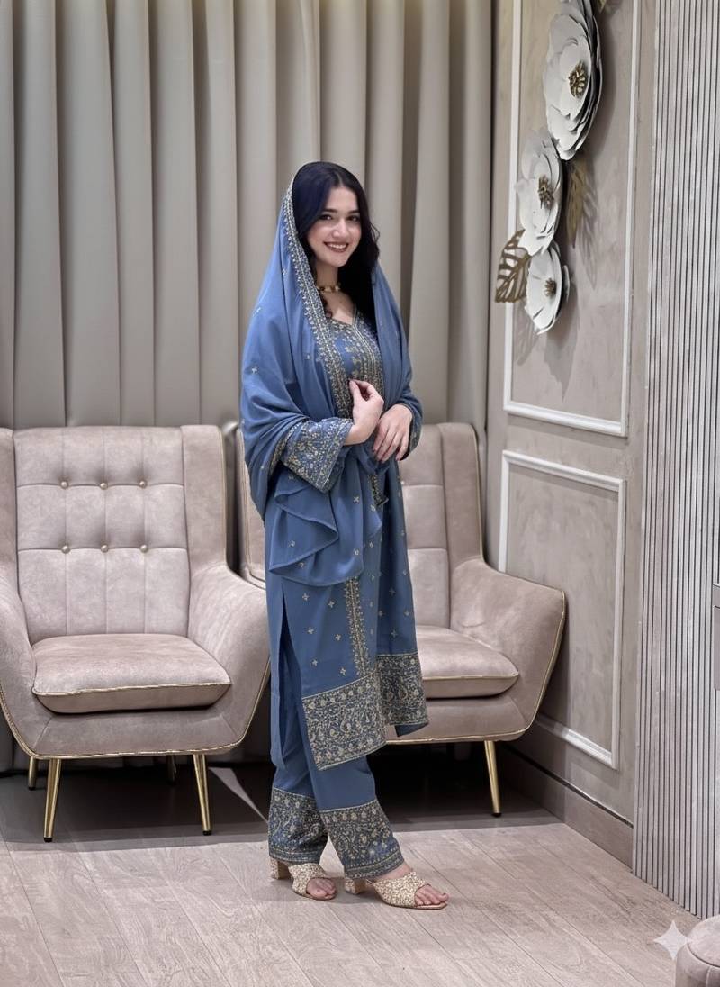 Lavender color faux georgette embroidery work party wear salwar suit