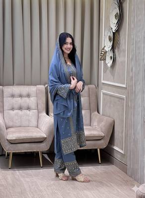 Lavender color faux georgette embroidery work party wear salwar suit 1