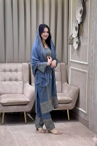 Lavender color faux georgette embroidery work party wear salwar suit