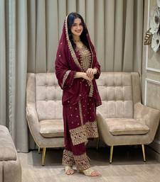 Maroon color faux georgette embroidery work party wear salwar suit