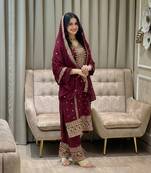 Maroon color faux georgette embroidery work party wear salwar suit