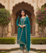 Teal color faux georgette embroidery work party wear salwar suit