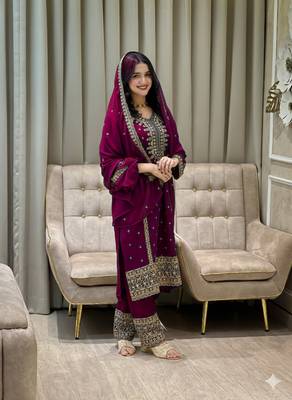 Wine color faux georgette embroidery work party wear salwar suit 1