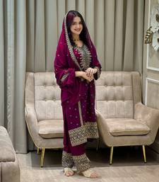 Wine color faux georgette embroidery work party wear salwar suit