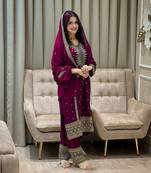 Wine color faux georgette embroidery work party wear salwar suit