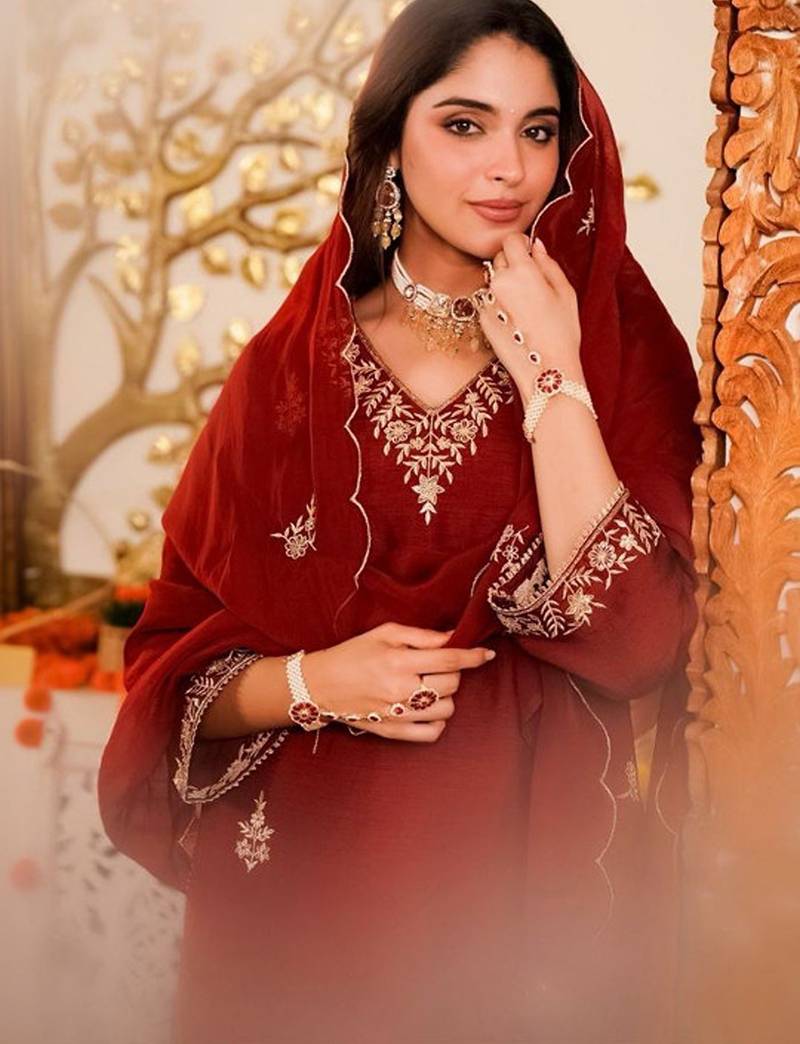 Embroidered regular kurta with trousers & with dupatta