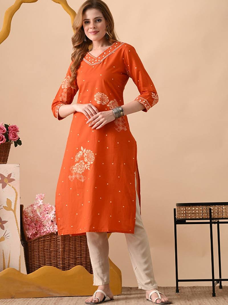 Floral printed v-neck regular sleeves kurta