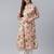 Cream & peach-coloured cotton floral print a-line kurta