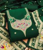 bottle green zari woven silk blend silk dress material
