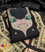 black zari woven silk blend silk dress material